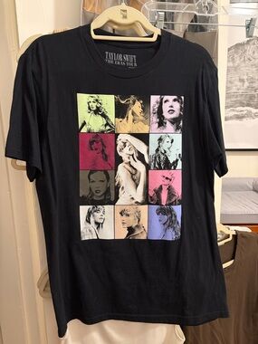 Taylor Swift Black Graphic Tee with Multicolor Photo Grid